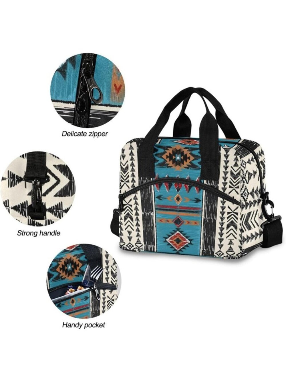 Tribal Aztec Insulated Lunch Bag | Reusable Cooler Tote for Work, School, Picnic - Picture 5 of 6